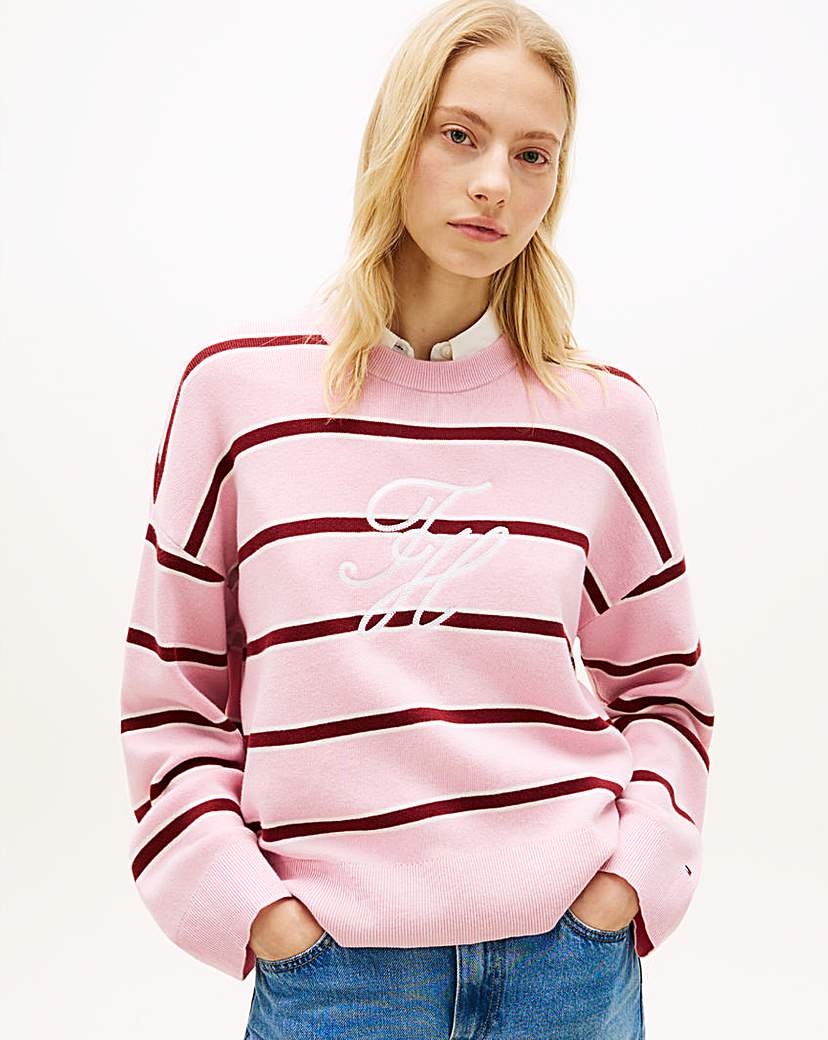 Tommy Hilfiger Pink Stripe Graphic Sweater - Medium