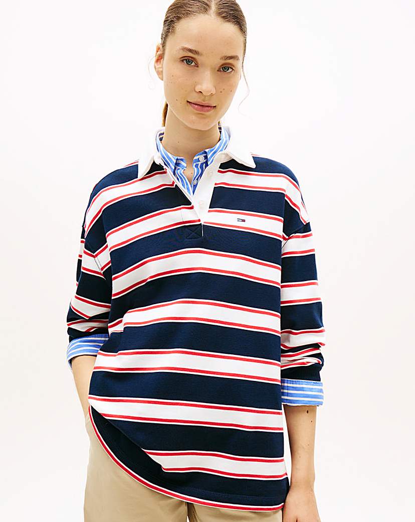 Tommy Jeans Navy Stripe Rugby - Medium