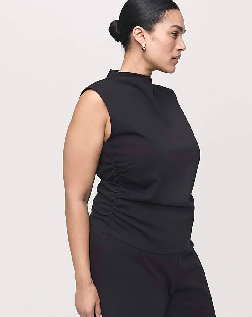 Mango Sleeveless High Neck Ruched Top