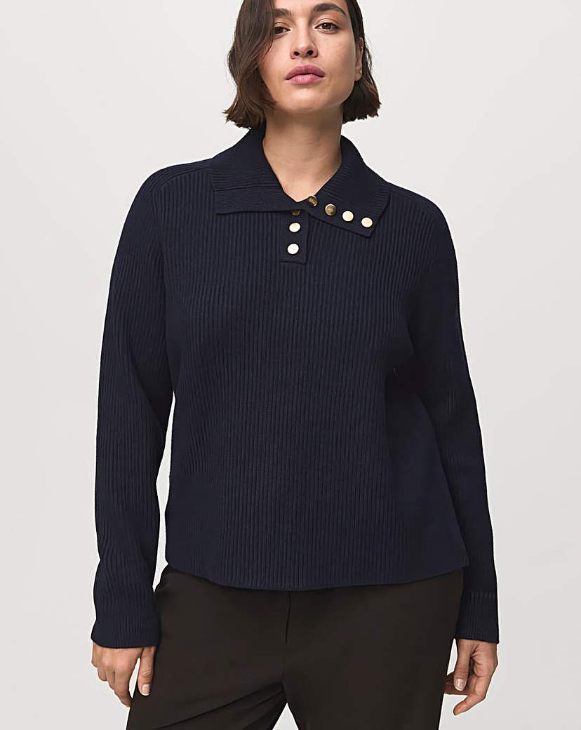 Mango Navy Button Neck Sweater - 1XL