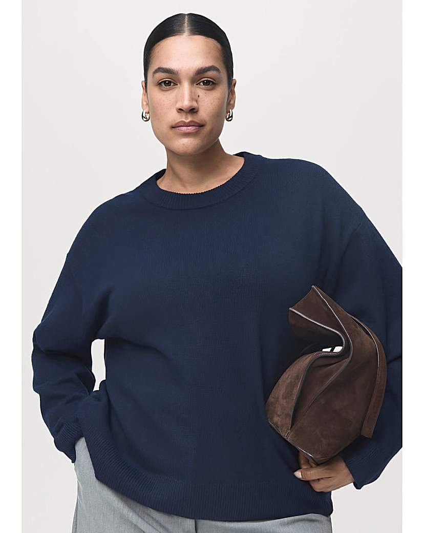 Mango Women's Navy Crew Neck Sweater Small