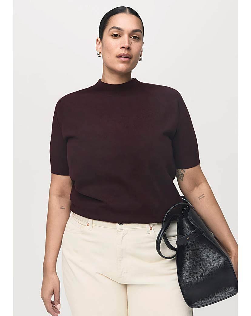 Mango Dark Red Short Sleeve Sweater - : Extra Large