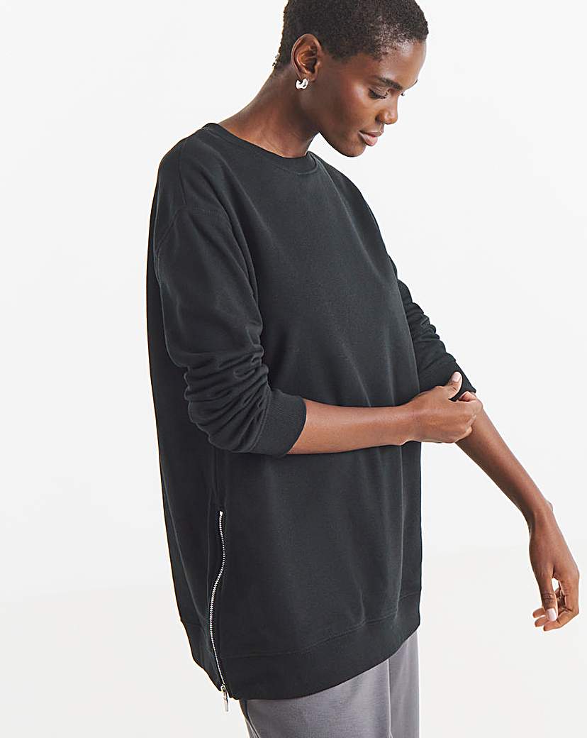 Black Side Zip Longline Sweatshirt