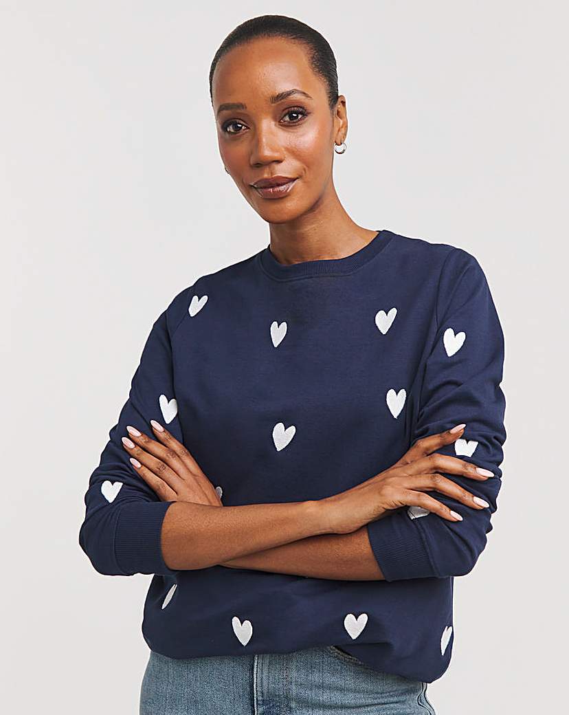 Navy Embroidered Heart Sweatshirt