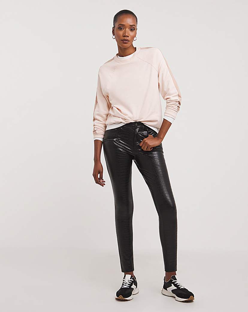 High Waisted Zip Trim PU Skinny Trouser