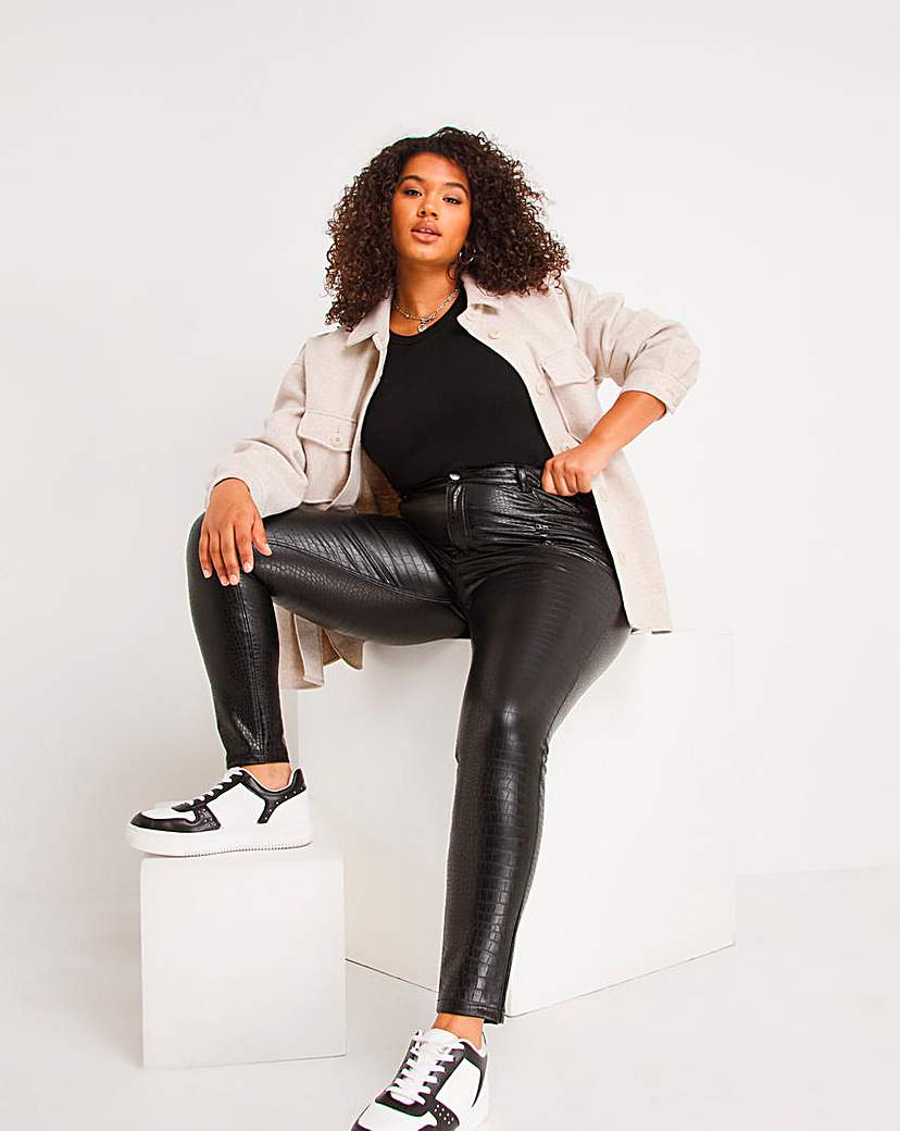 High Waisted Zip Trim PU Skinny Trouser