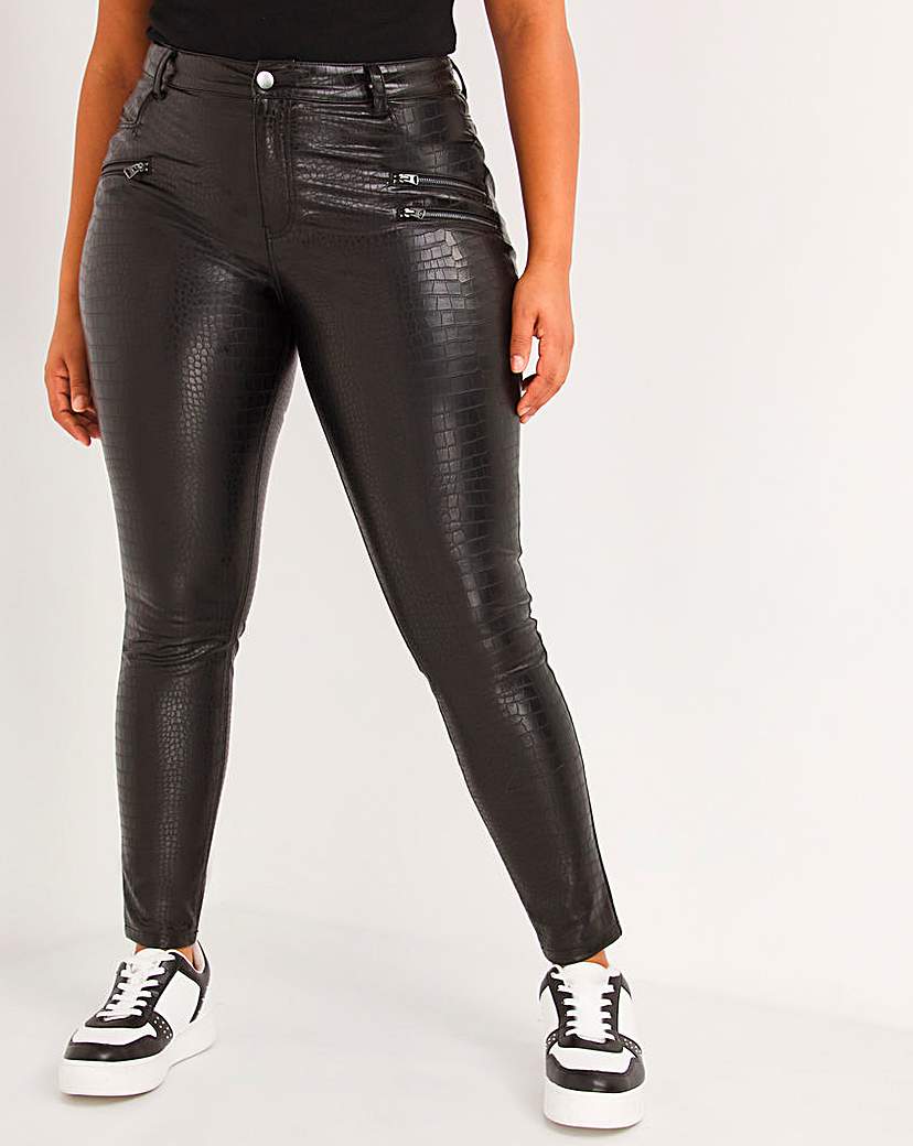 High Waisted Zip Trim PU Skinny Trouser