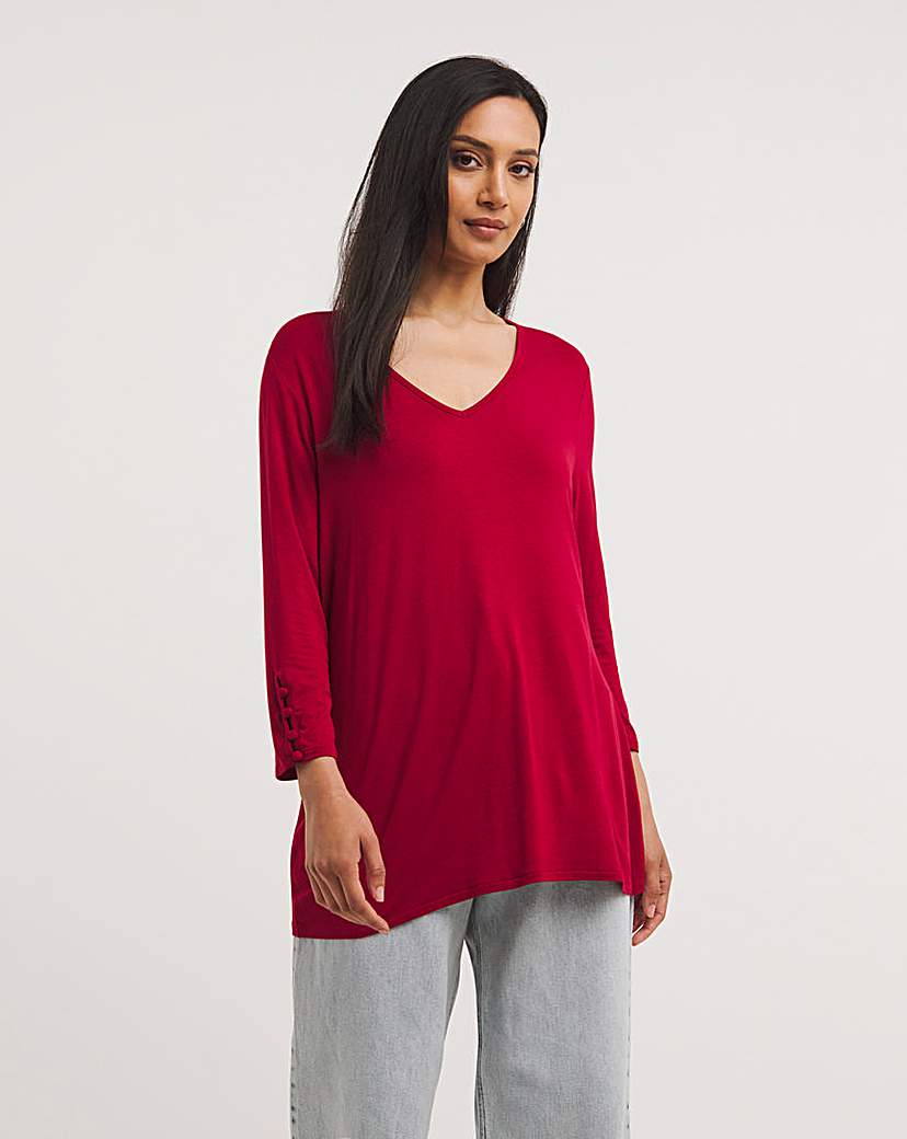 Button Detail V Neck Top