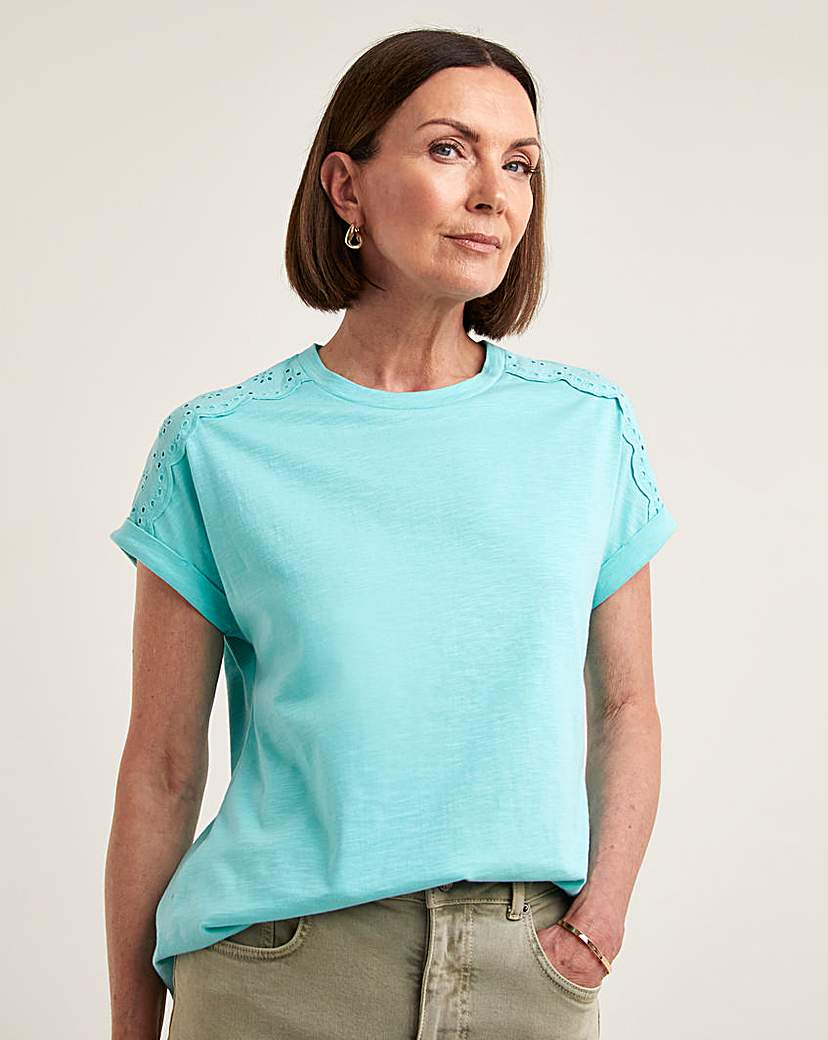 Broderie Insert Short Sleeve Top