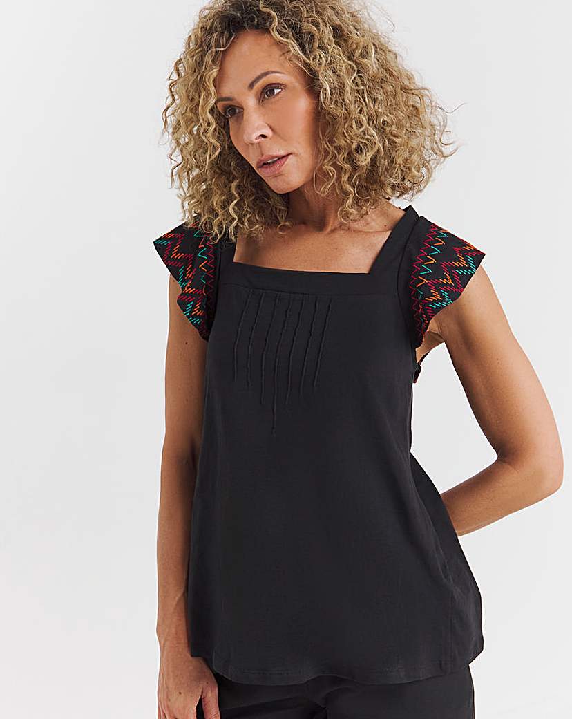 Square Neck Embroidered Sleeve Top