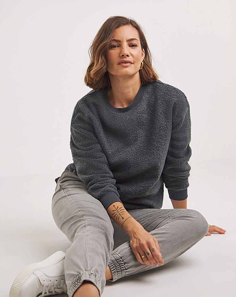 Crew Neck Borg Fleece Sweatshirt - Charcoal