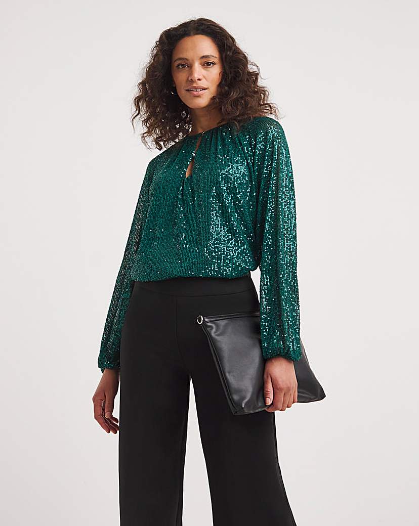 Volume Sleeve Sequin Top