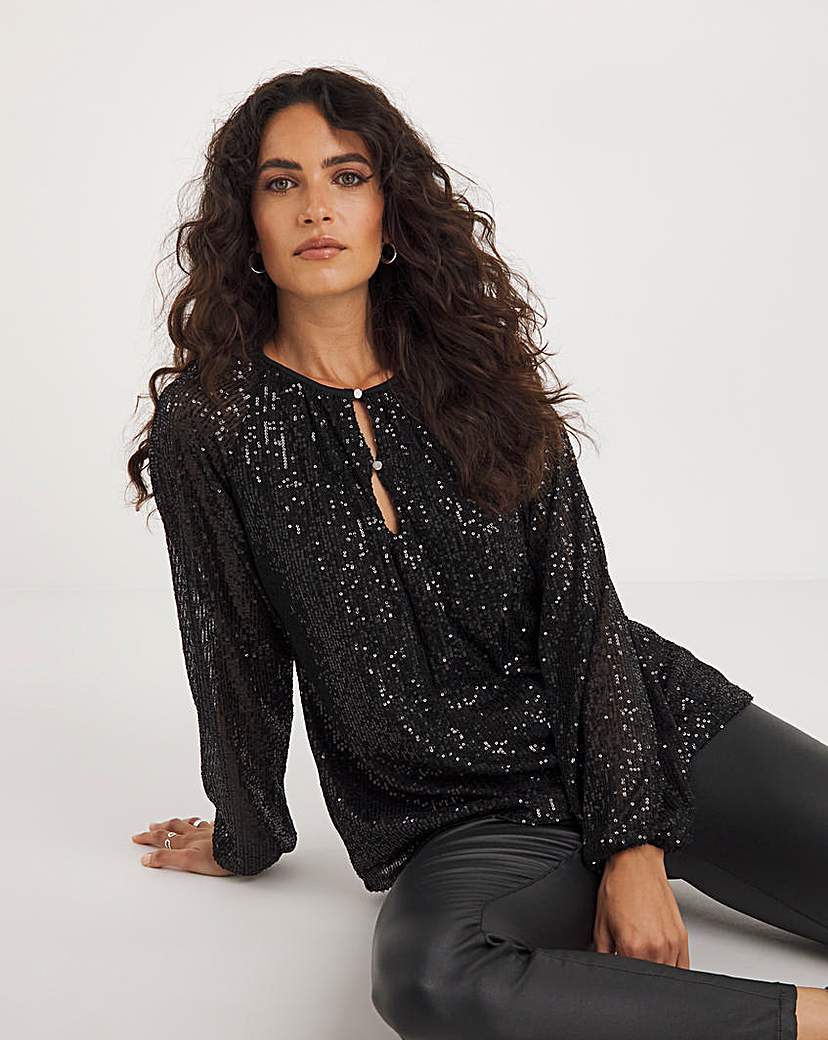 Volume Sleeve Sequin Top