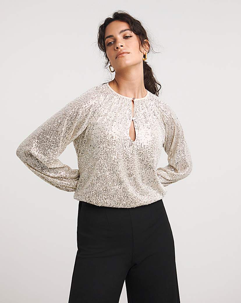 Volume Sleeve Sequin Top