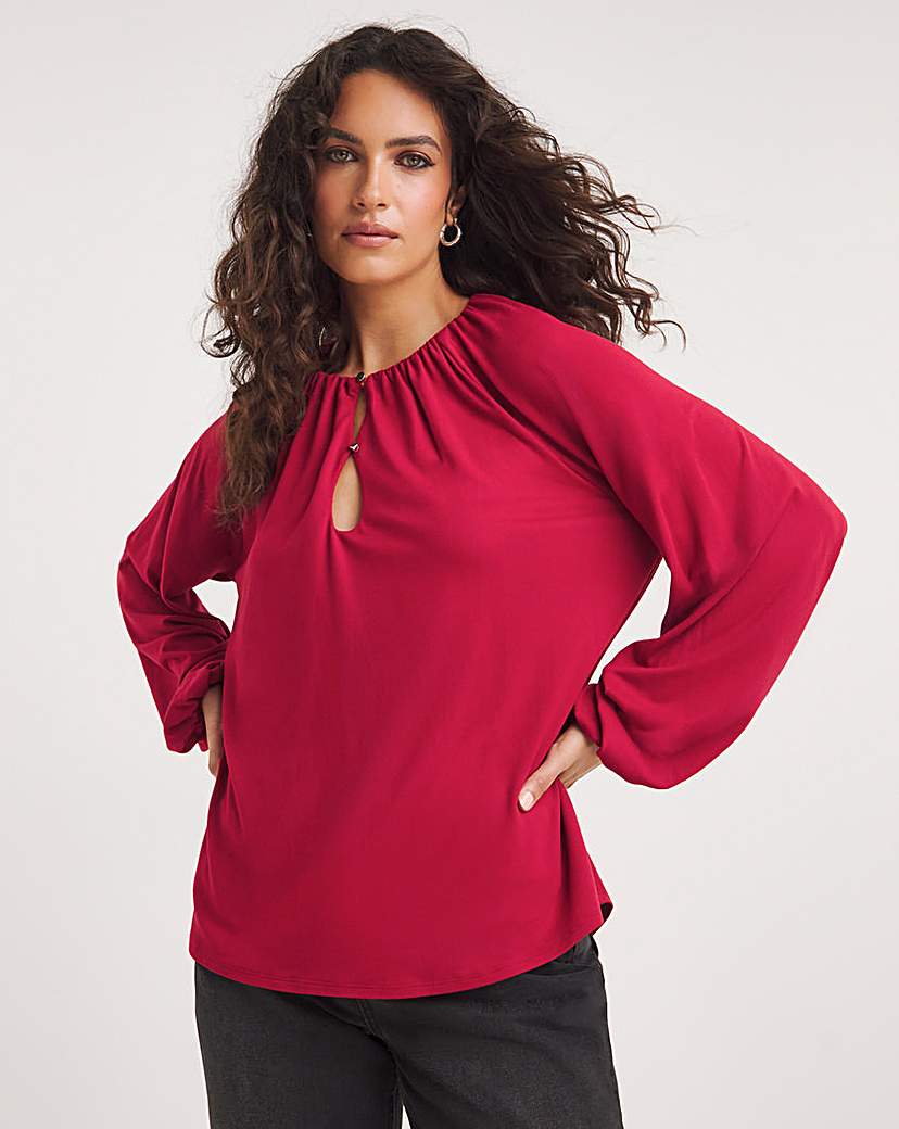 Button Trim Long Sleeve Top