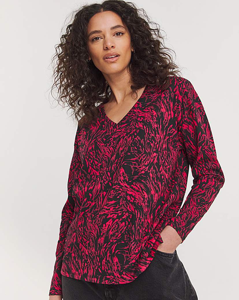 V Neck Long Sleeve Printed Top