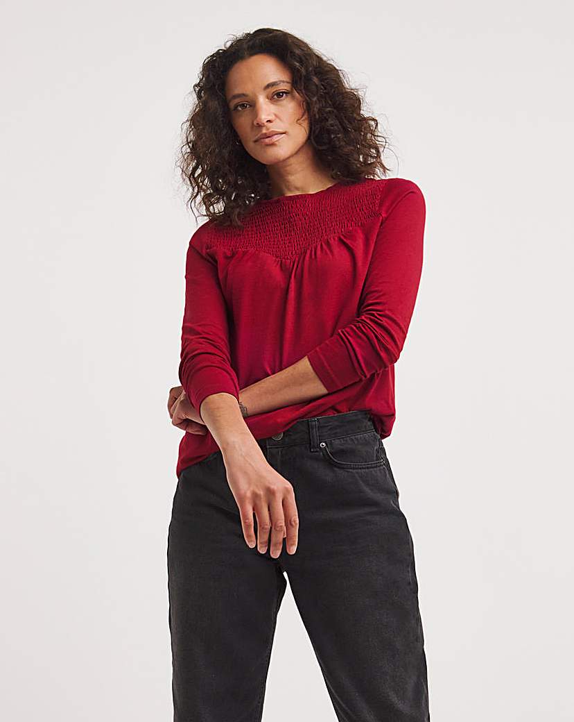 Red Cotton Shirred Yoke Top