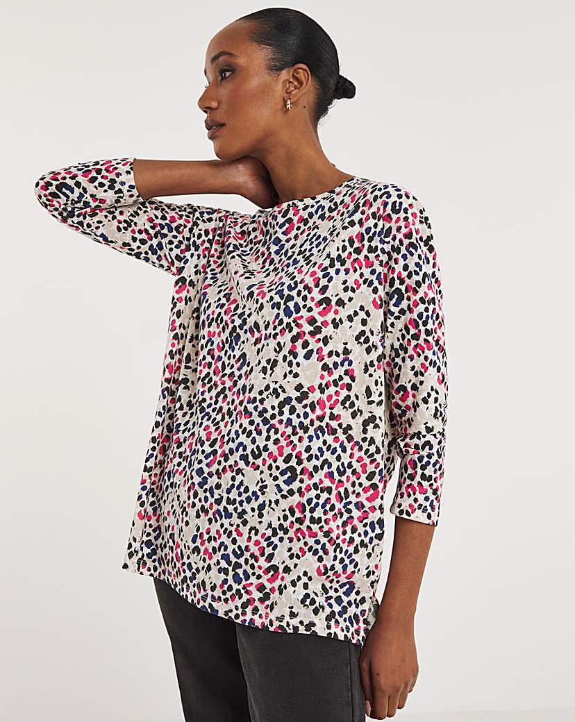 Printed Slouch Long Sleeve Longline Top