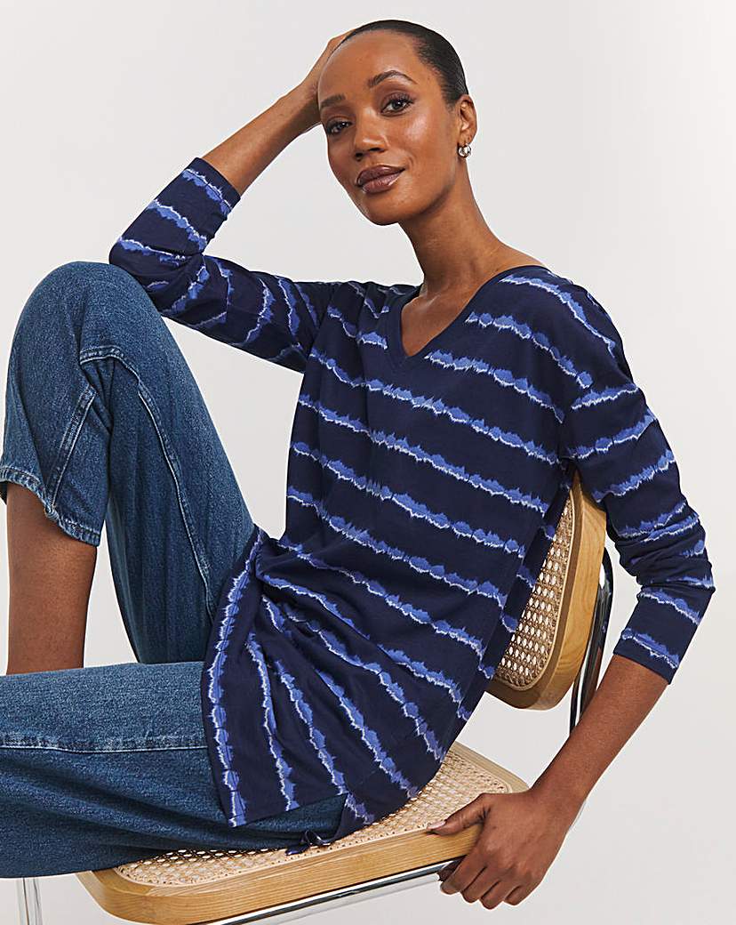 Blue Stripe V Neck Longline Top