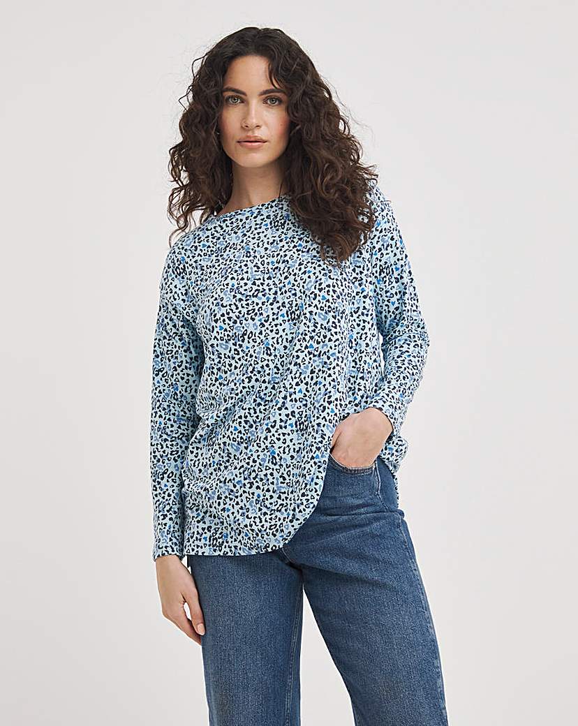 Printed Slouch Long Sleeve Longline Top