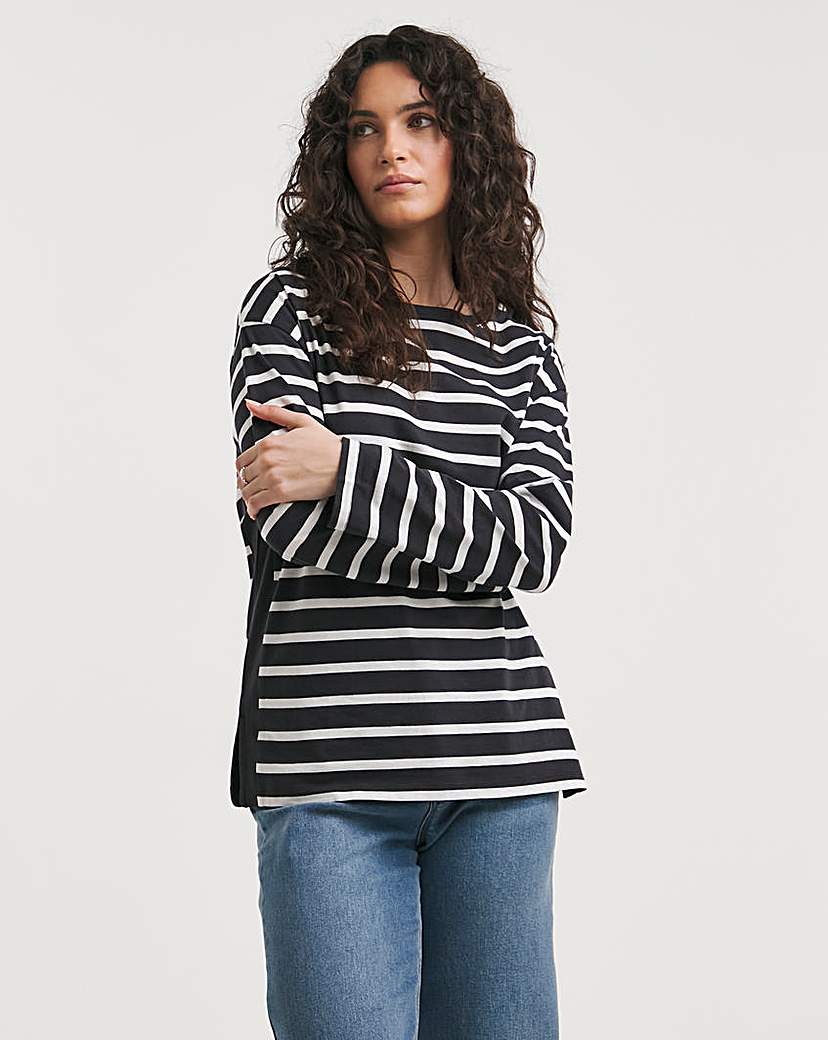 Striped Panel Long Sleeve T-Shirt - Stripe