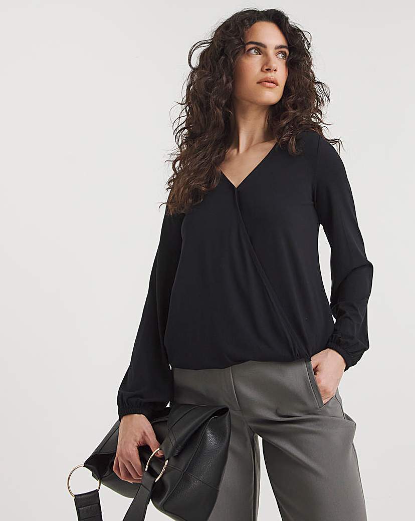 Black Wrap Bubble Hem Top