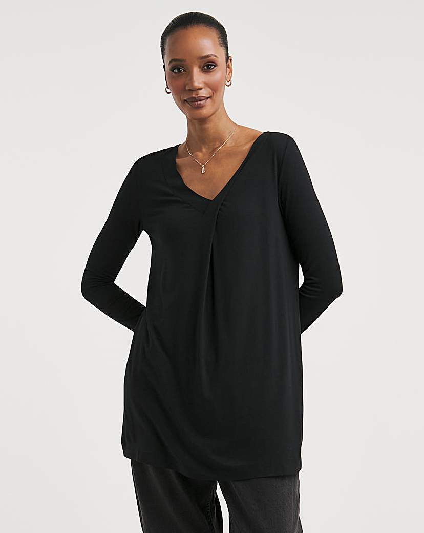 Black Asymmetric V Neck Longline Top