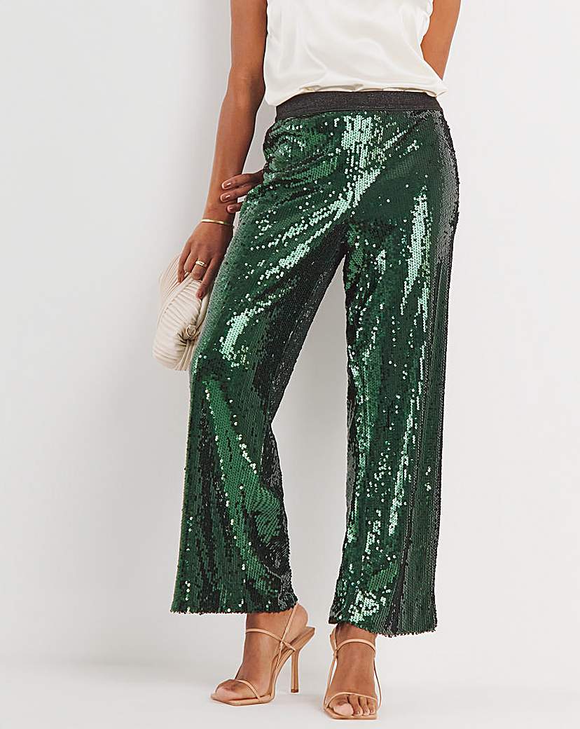 Green Sequin Straight Leg Trouser