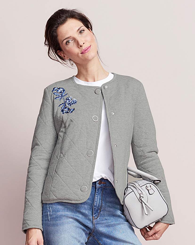 Embroidered Quilted Jersey Crop Jacket
