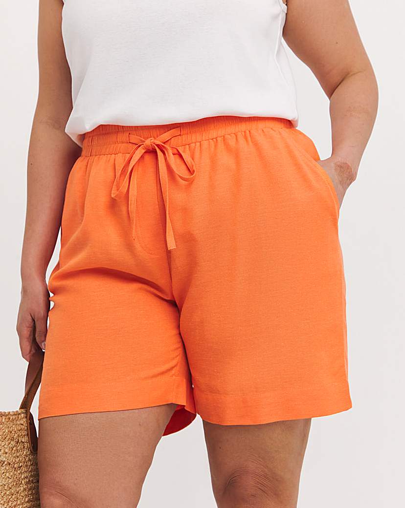 Orange Linen Mix Knee Length Shorts