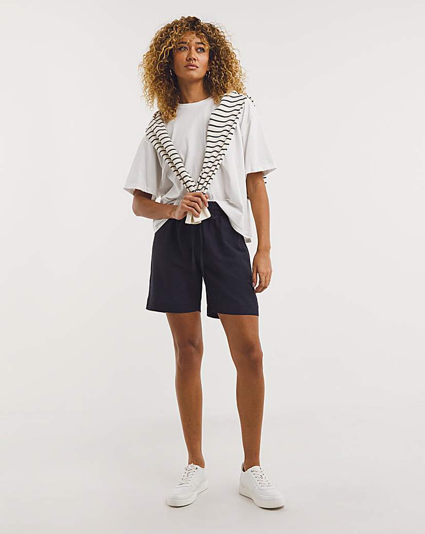 Navy Linen Mix Shorts