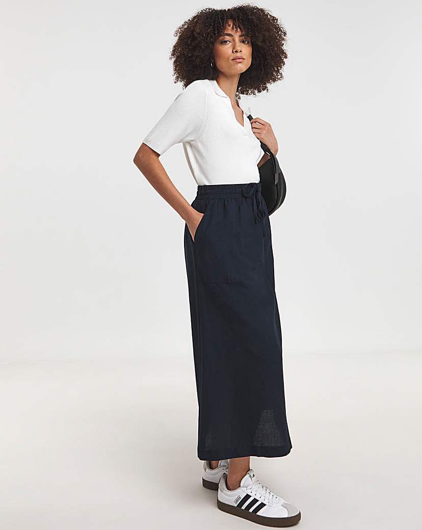 Navy Linen Mix Maxi Skirt