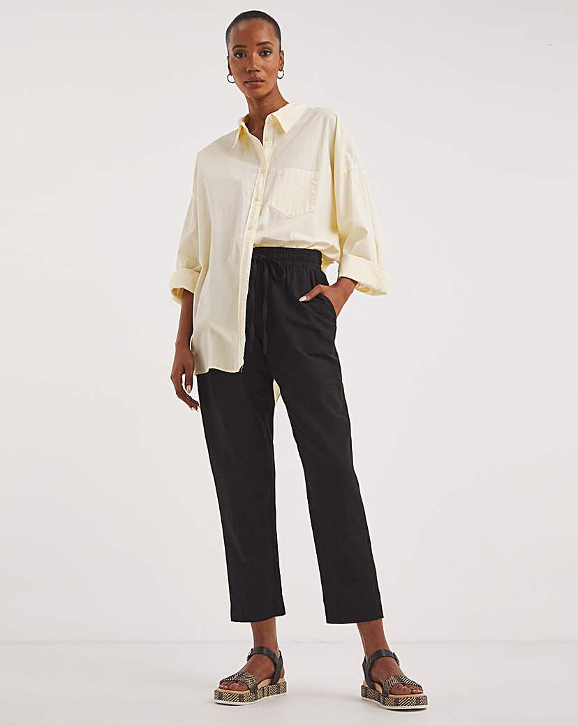 Khaki Linen Wide Leg Trouser