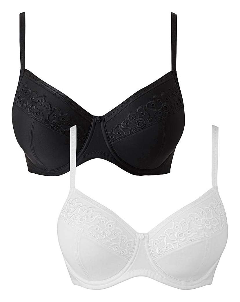 Image of 2 Pack Rose Blk/Wht Emb Padded Wired Bra