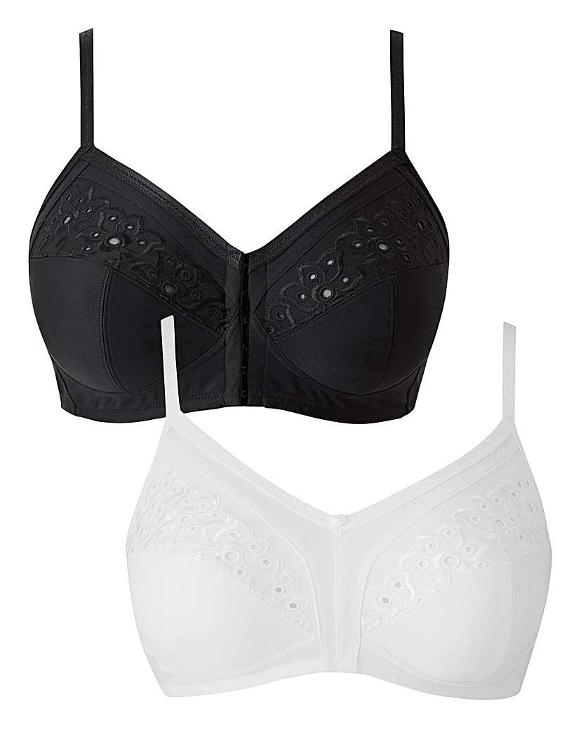 Image of 2 Pk Rose Blk/Wht Front Fastening Bras