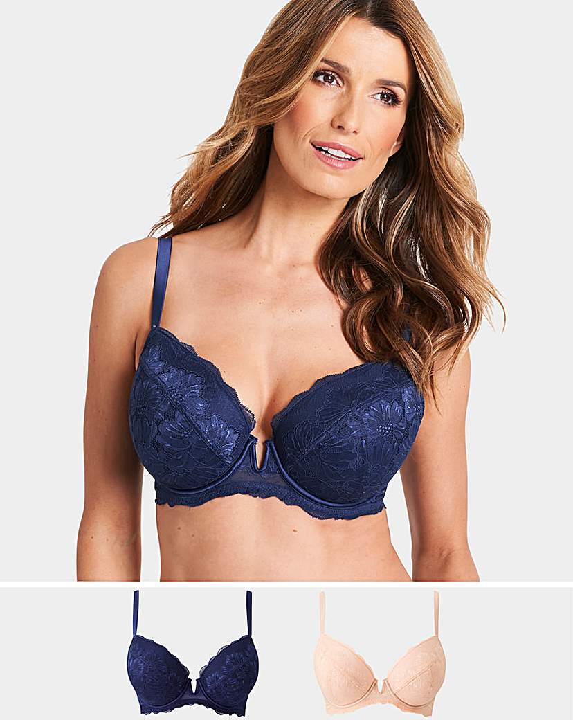 Image of 2 Pack Katie Blush/Navy Lace Plunge Bras