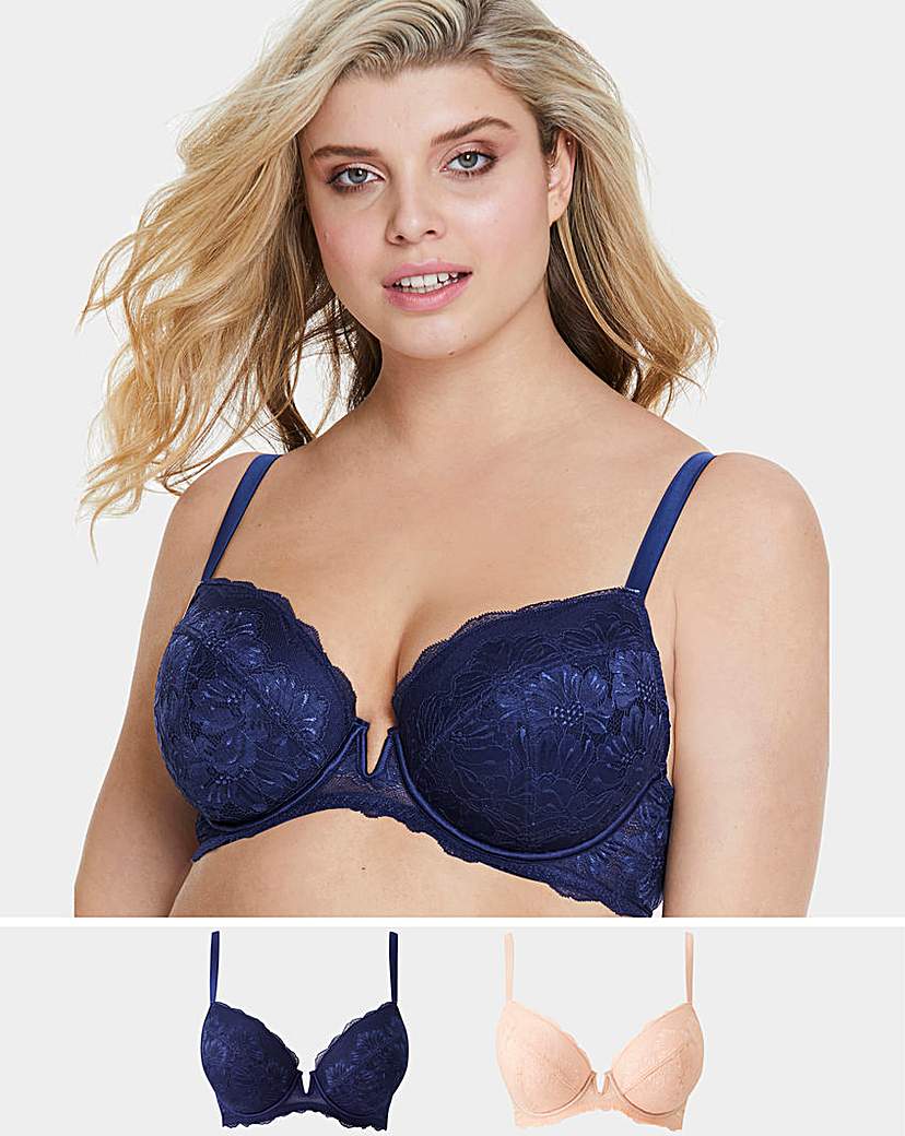 Image of 2 Pack Katie Blush/Navy Lace Plunge Bras