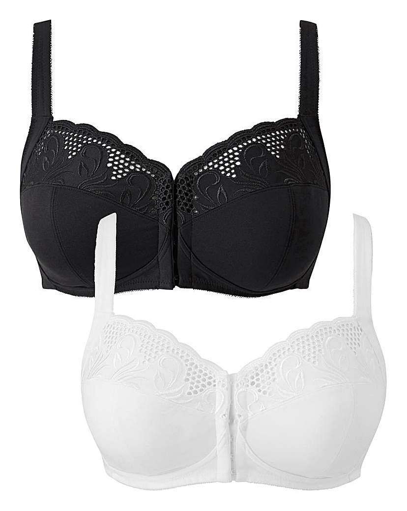 Image of 2 Pack Elana Black/Wht Front Fasten Bras