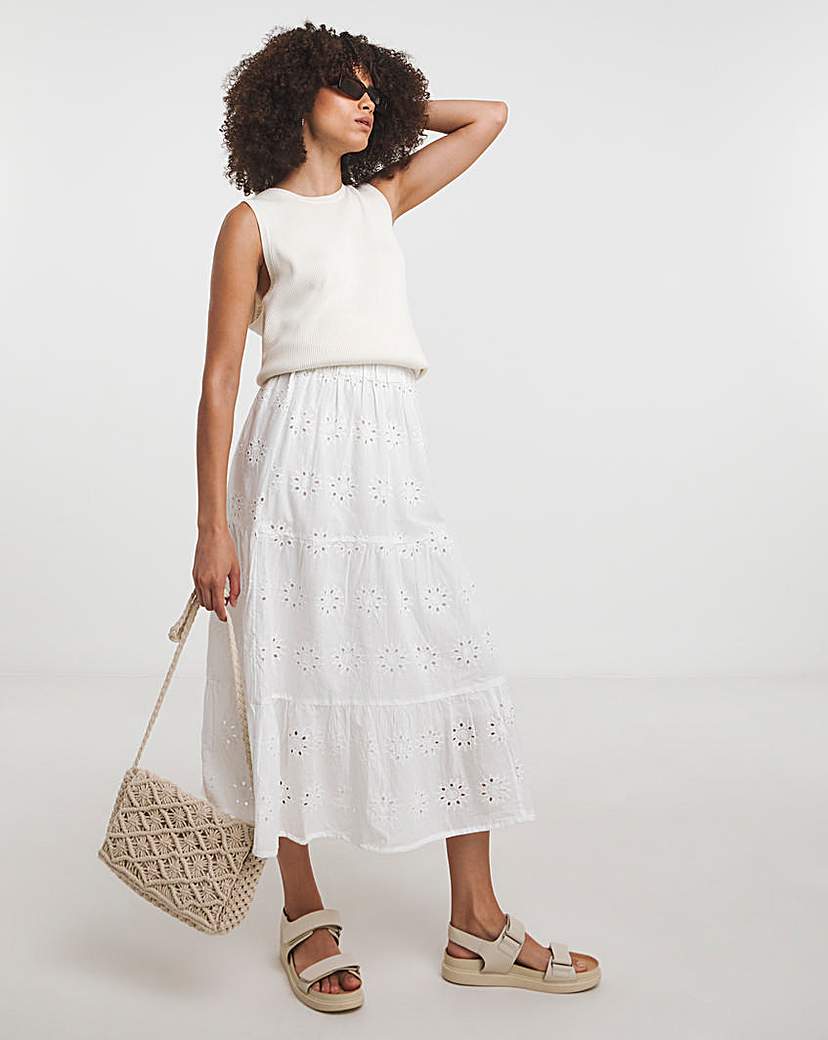 White Tiered Broderie Skirt