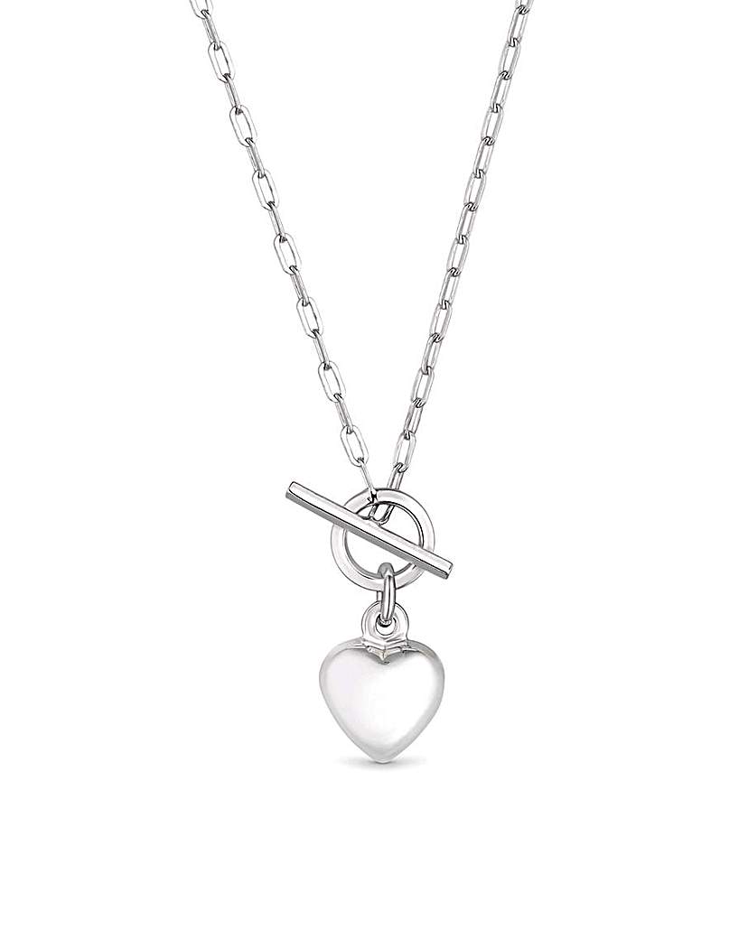 Simply Silver Puff Heart T Bar Necklace