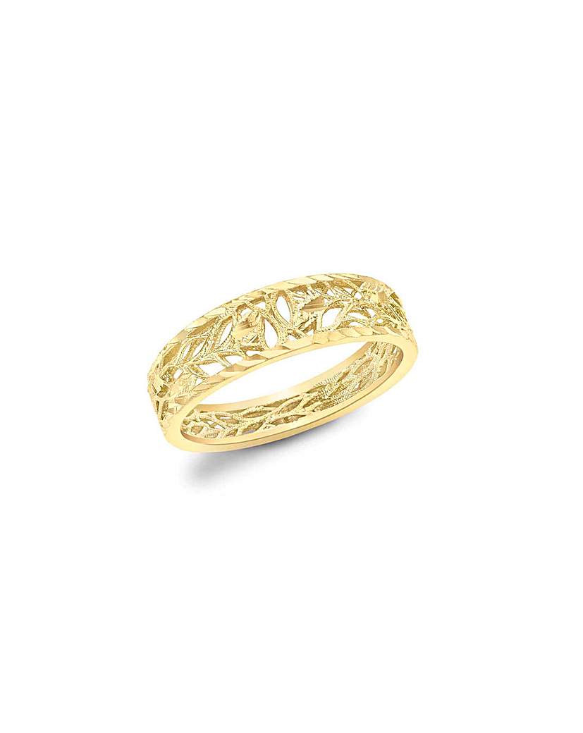 9 Carat Gold Diamond Cut Leaves Ring