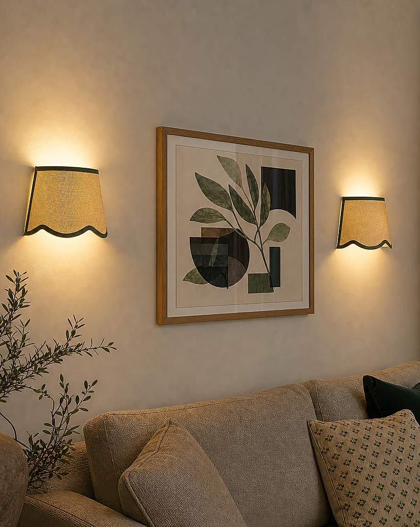 Solenne Scallop Rattan Wall Lights Pair