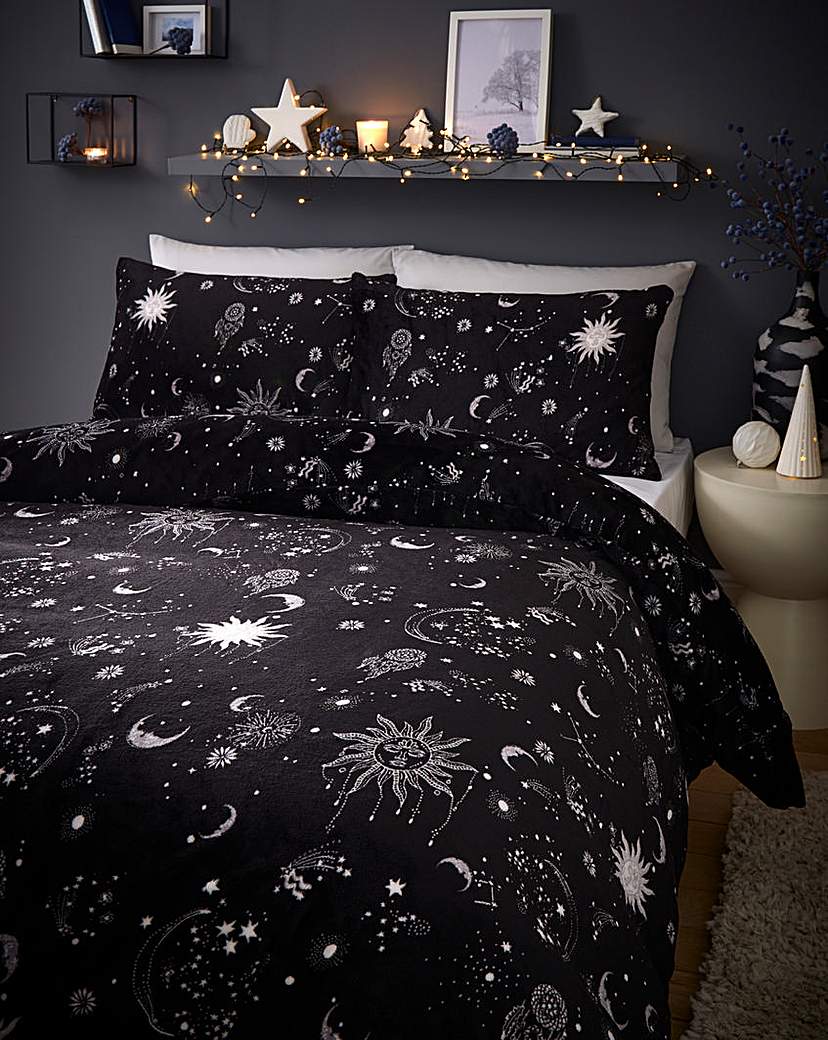 Moon & Stars Fleece Duvet Set - Black/White