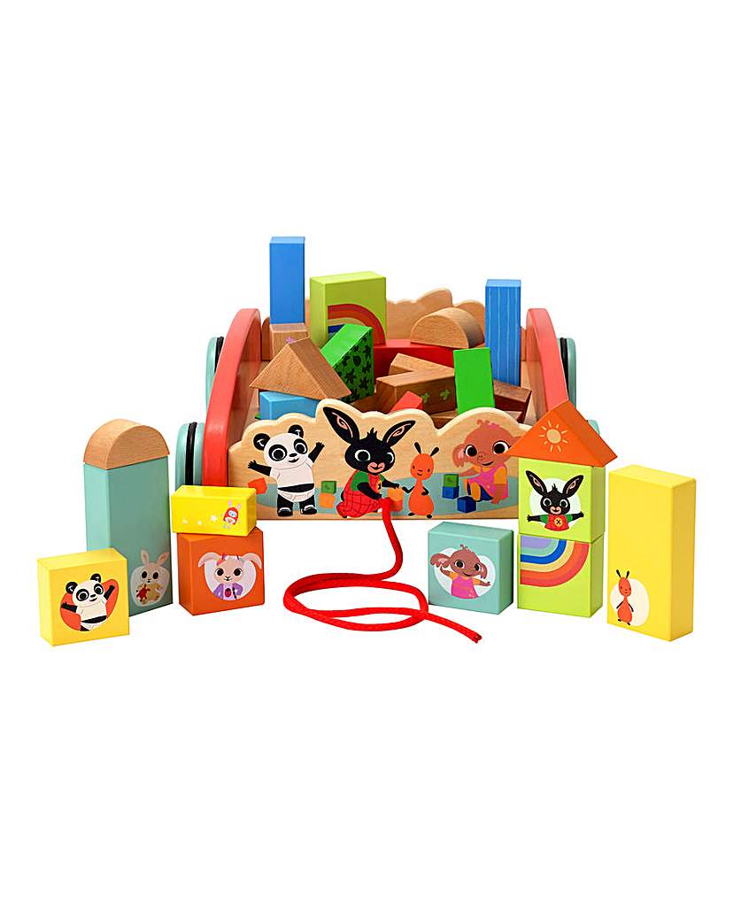 Image of Bing Pull Along Wooden Cart With Blocks