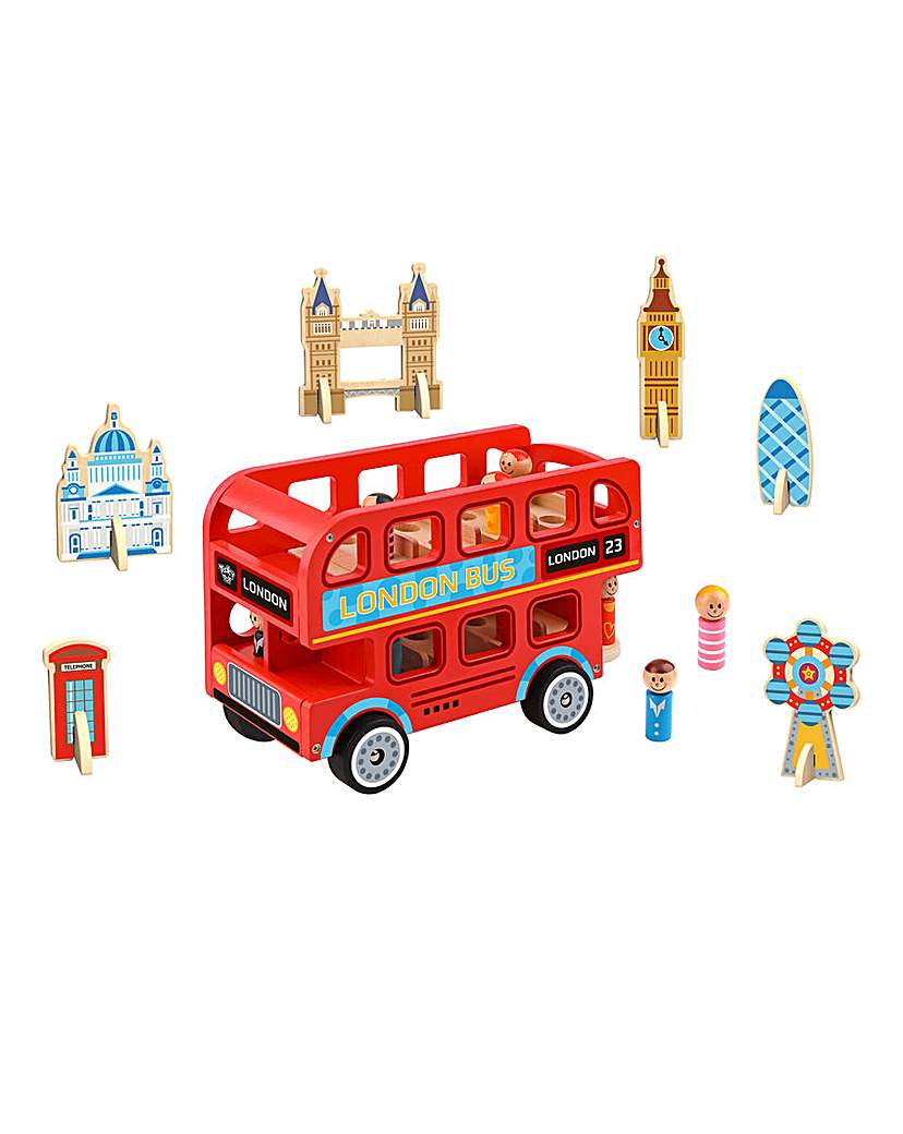 Image of Tooky Toy Wooden London Bus - 10 Piece