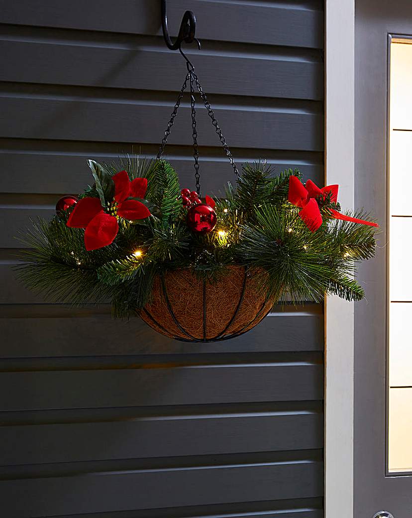 Pre Lit Poinsettia Christmas Basket