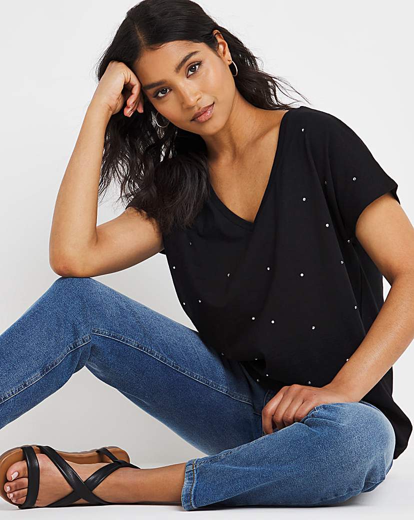 Sparkle Stud V Neck T-Shirt