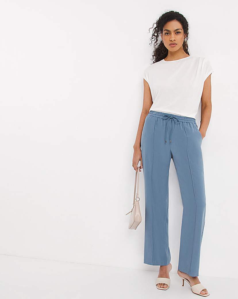 Blue Lyocell Pull on Wide Leg Trouser