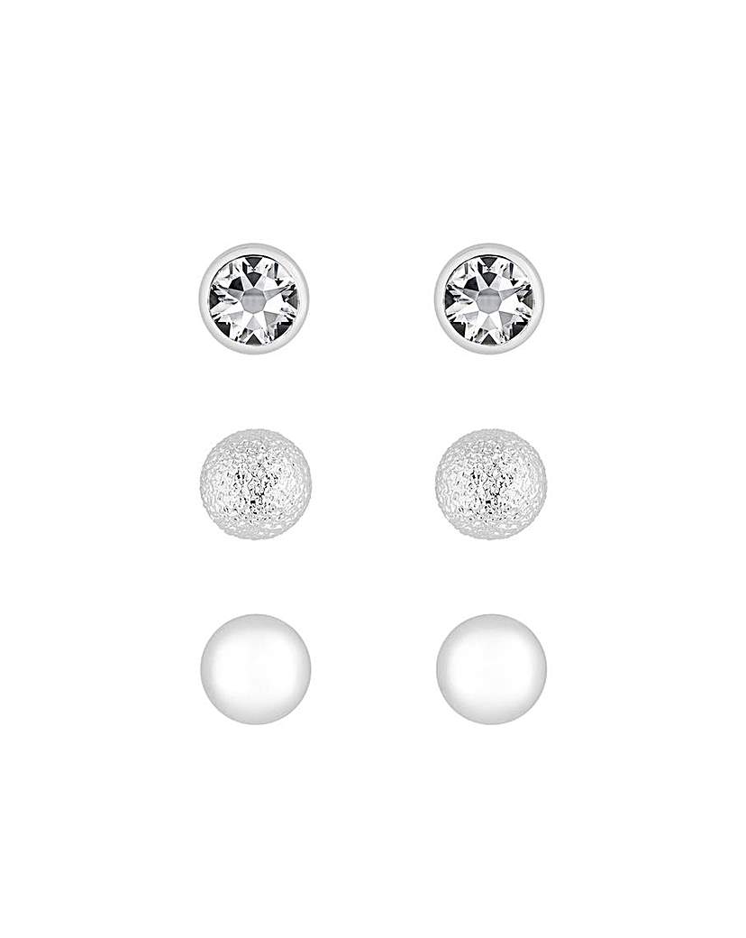 Mood Silver Crystal 3 Pack Stud Earrings