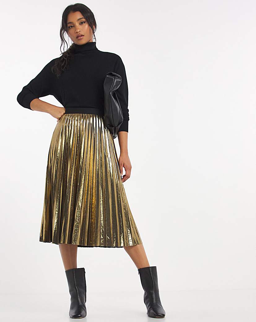Foil Pleat Midi Skirt